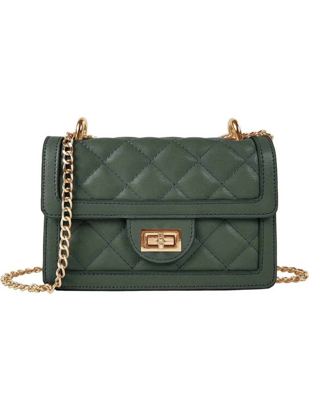 Women's Olive Small Quilted Imported Cross Body Mini Shoulder Bag Purse